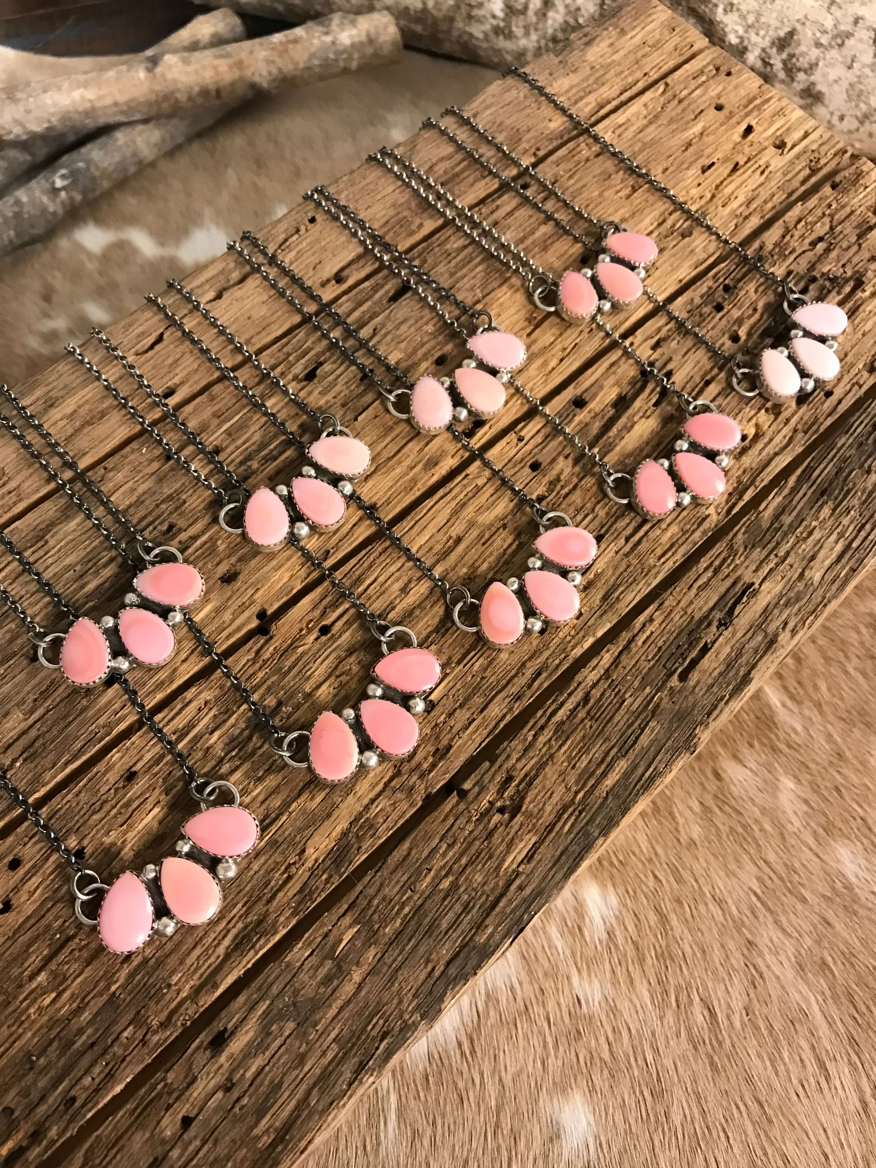 The Ashford Pink Conch 3 Stone Necklaces
