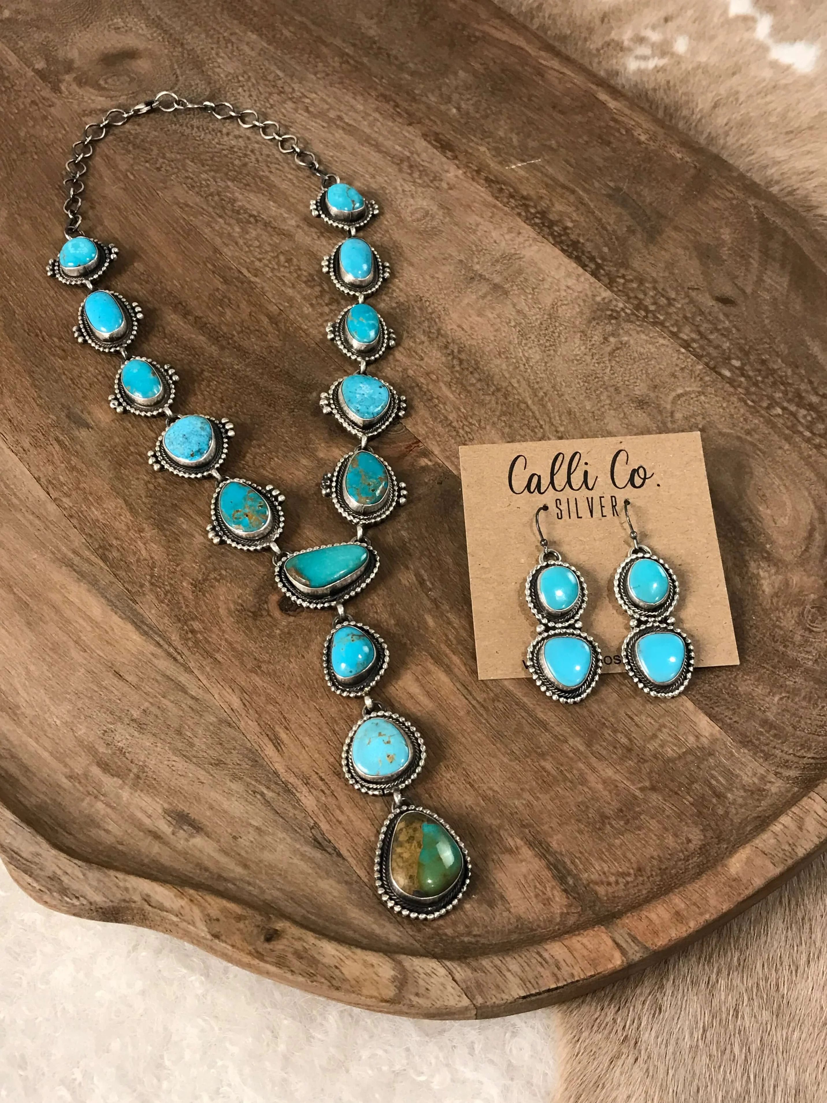 The Catori Turquoise Lariat Necklace Set