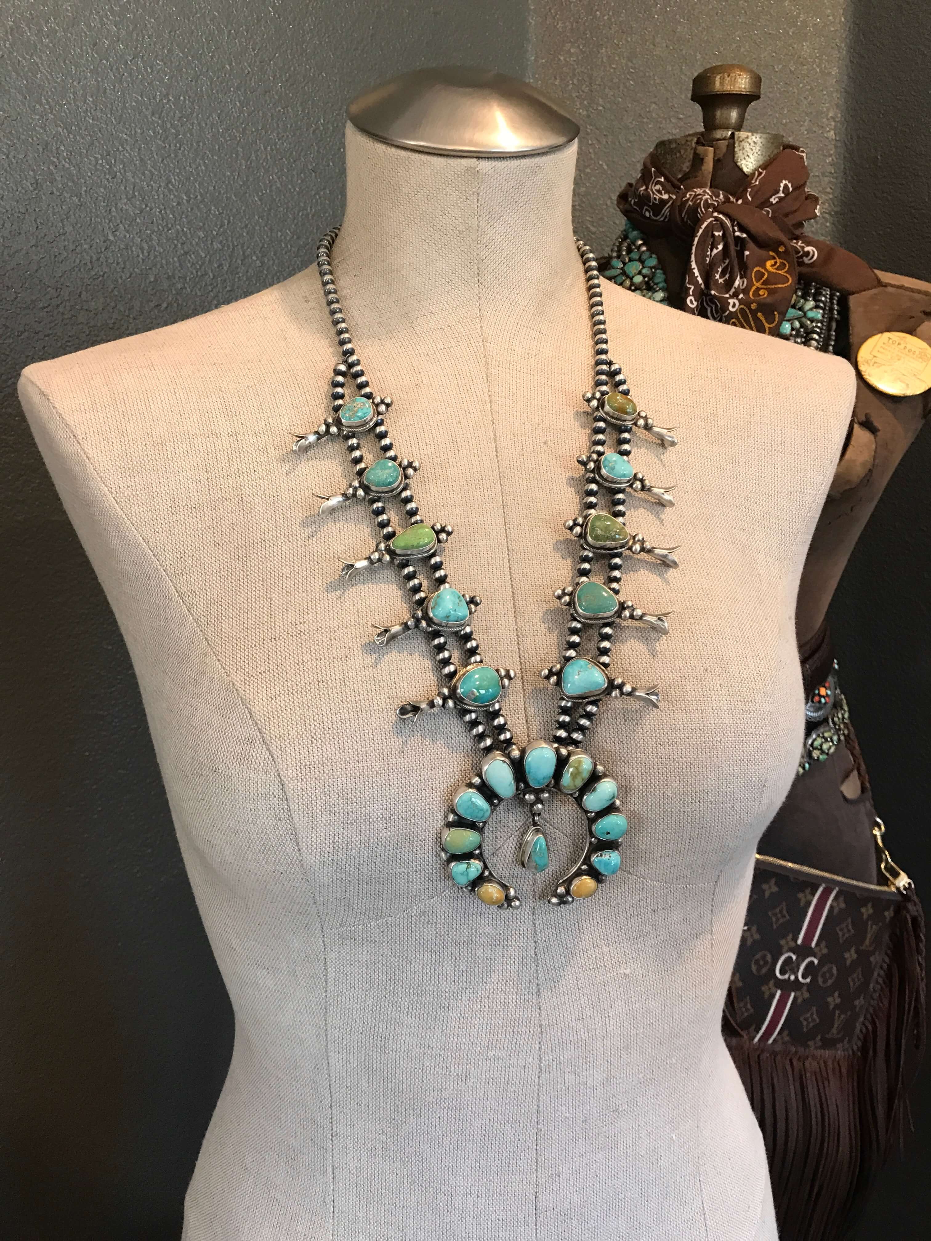 The Codee Turquoise Squash Blossom Necklace Set - Image 6