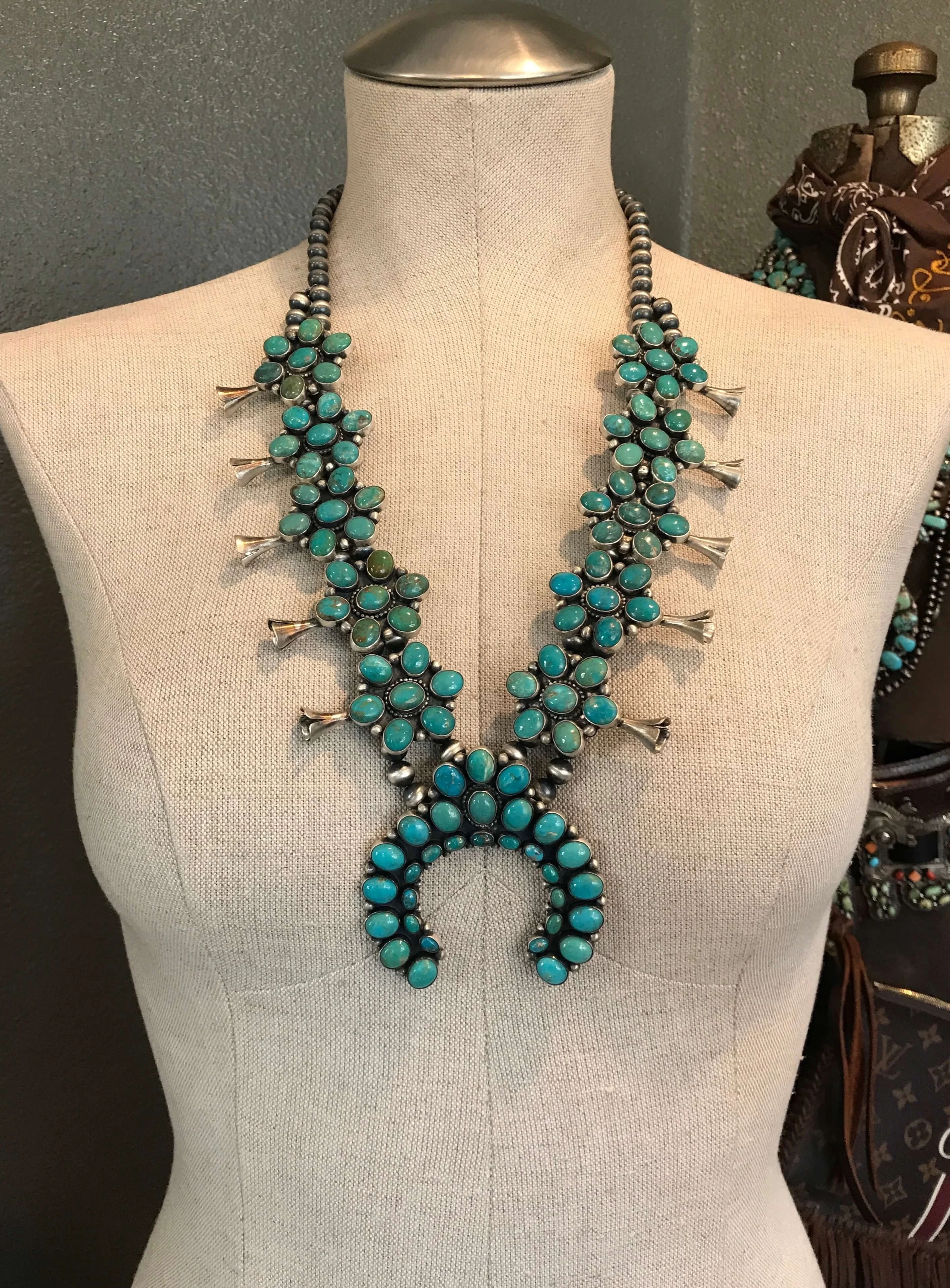 The Cusco Turquoise Squash Blossom Necklace Set