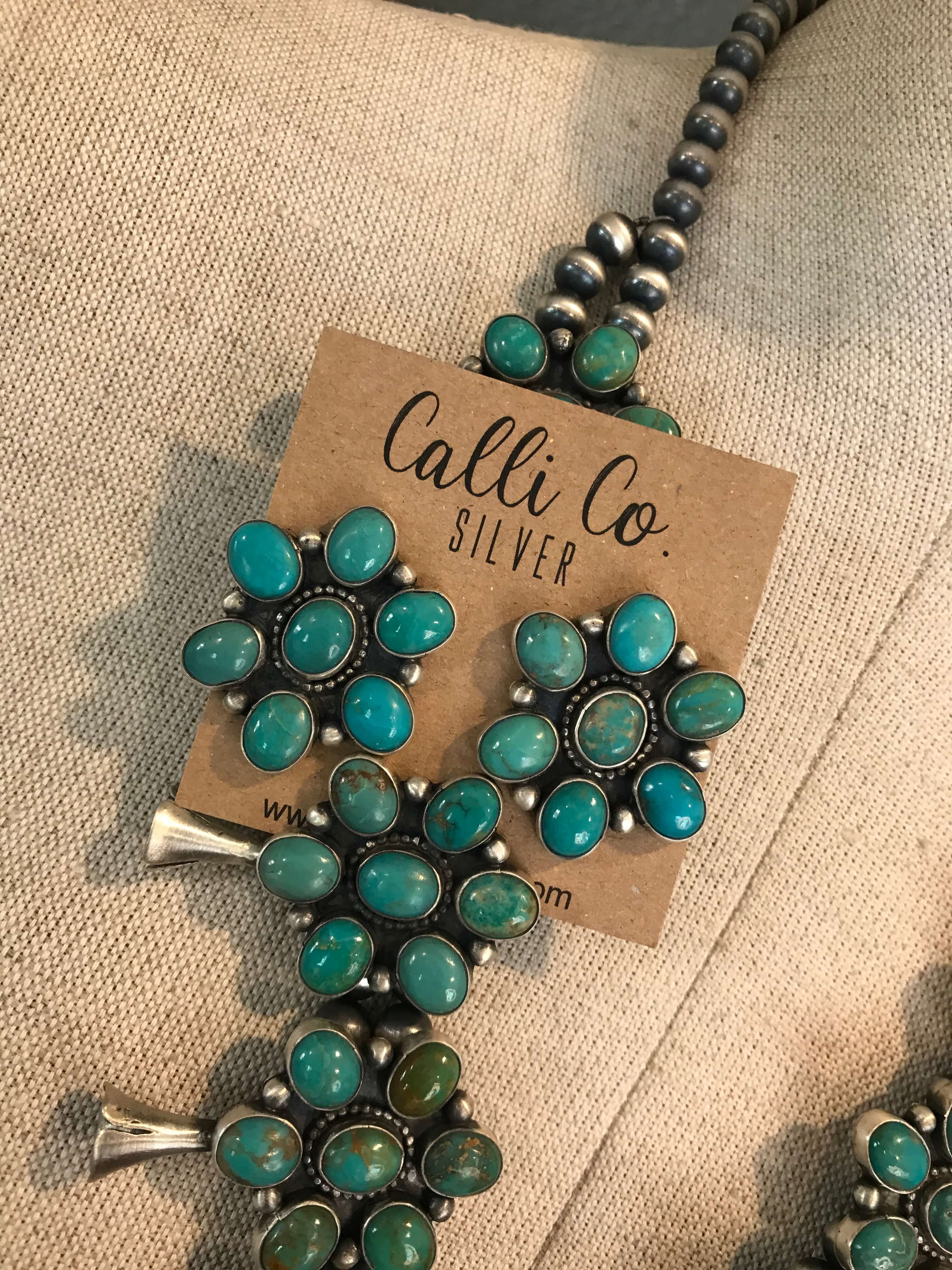 The Cusco Turquoise Squash Blossom Necklace Set - Image 4