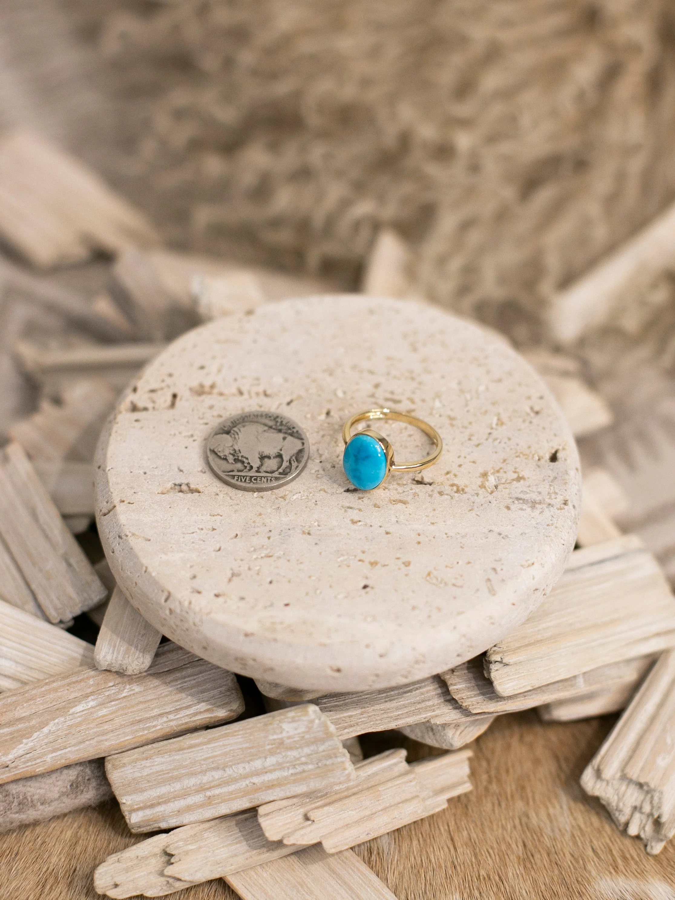 The Marseille 14k and Turquoise Ring 5, Sz 8 - Image 3