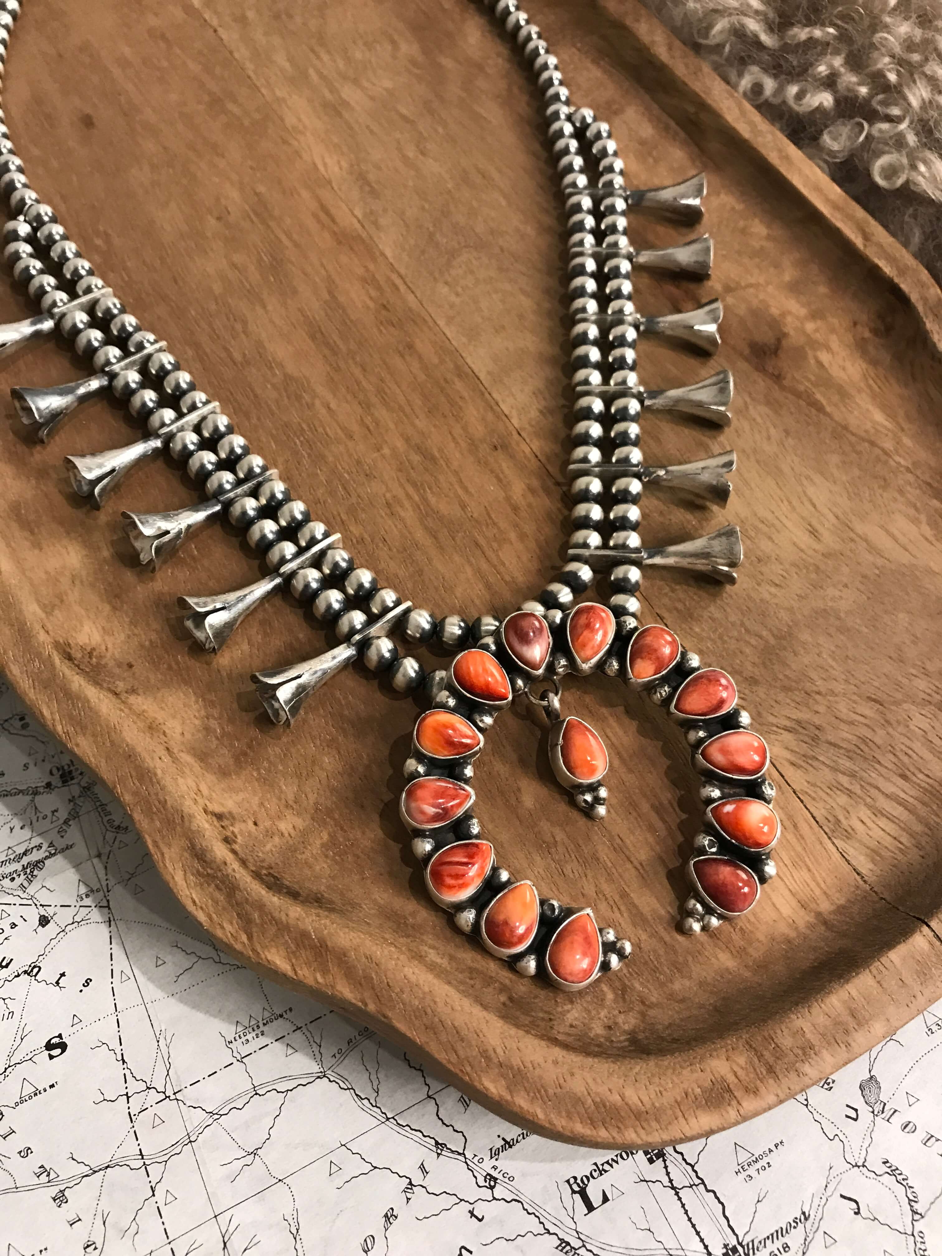 The Red Thorne Squash Blossom Necklace