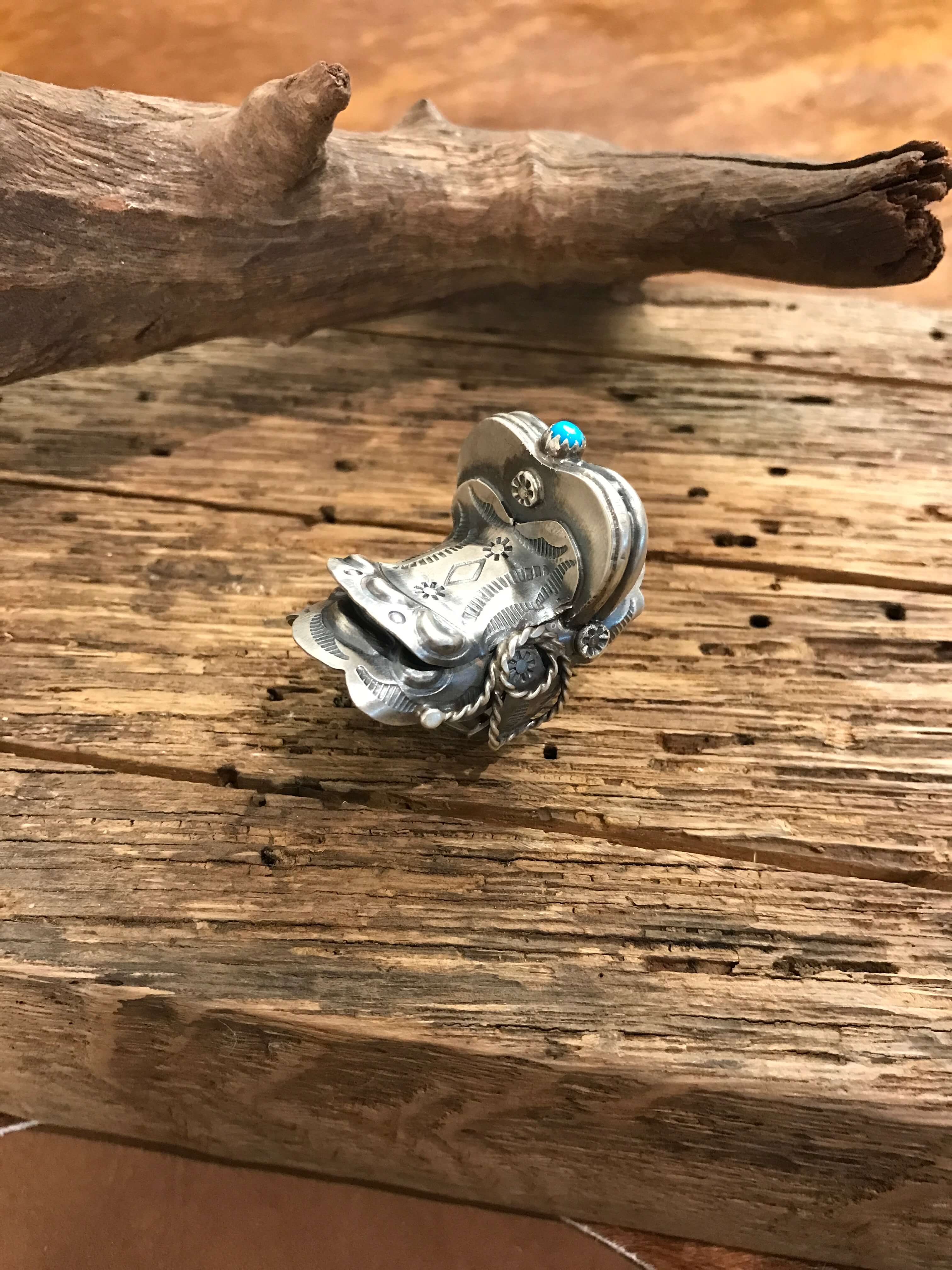 The Takoda Saddle Turquoise Ring 2, Sz 8