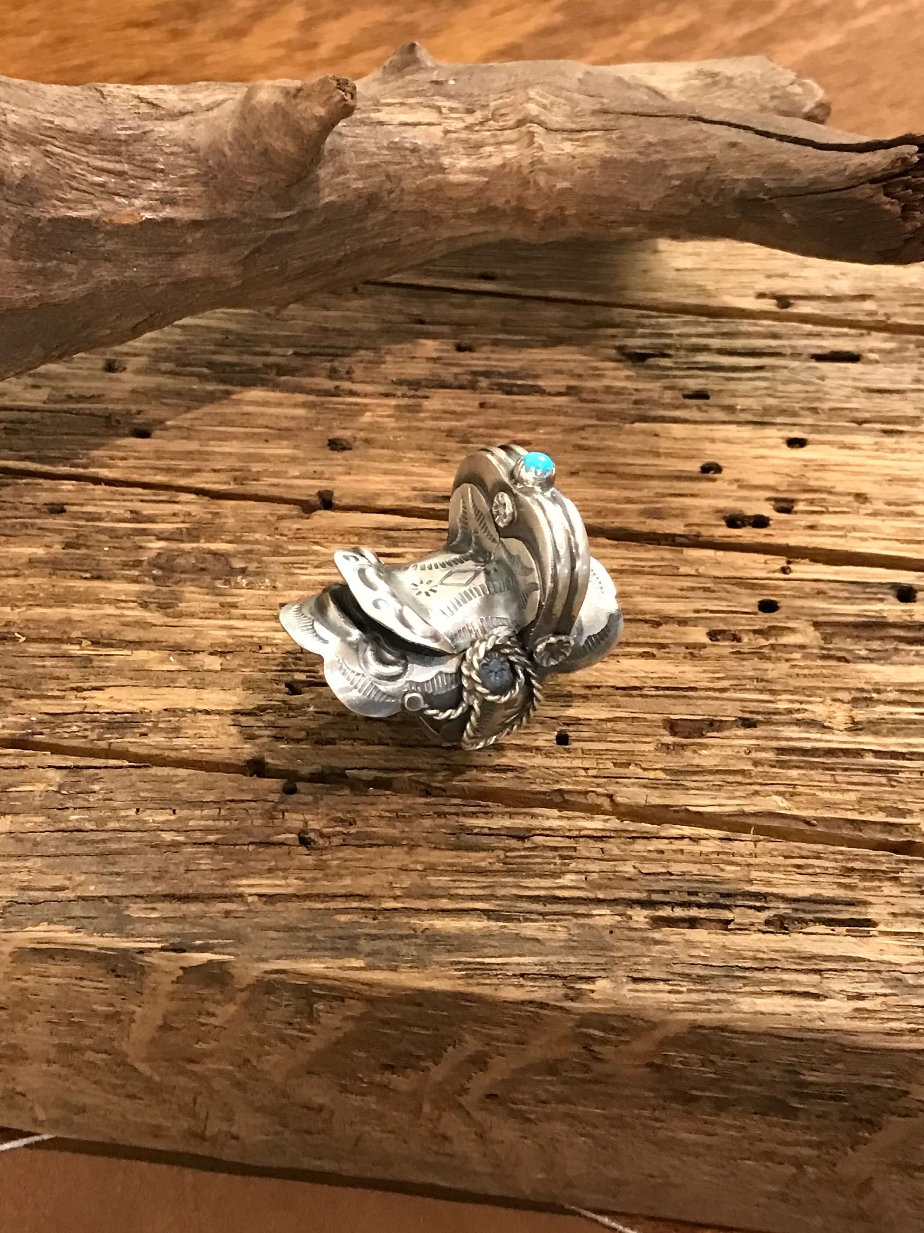 The Takoda Saddle Turquoise Ring 3, Sz 8.5