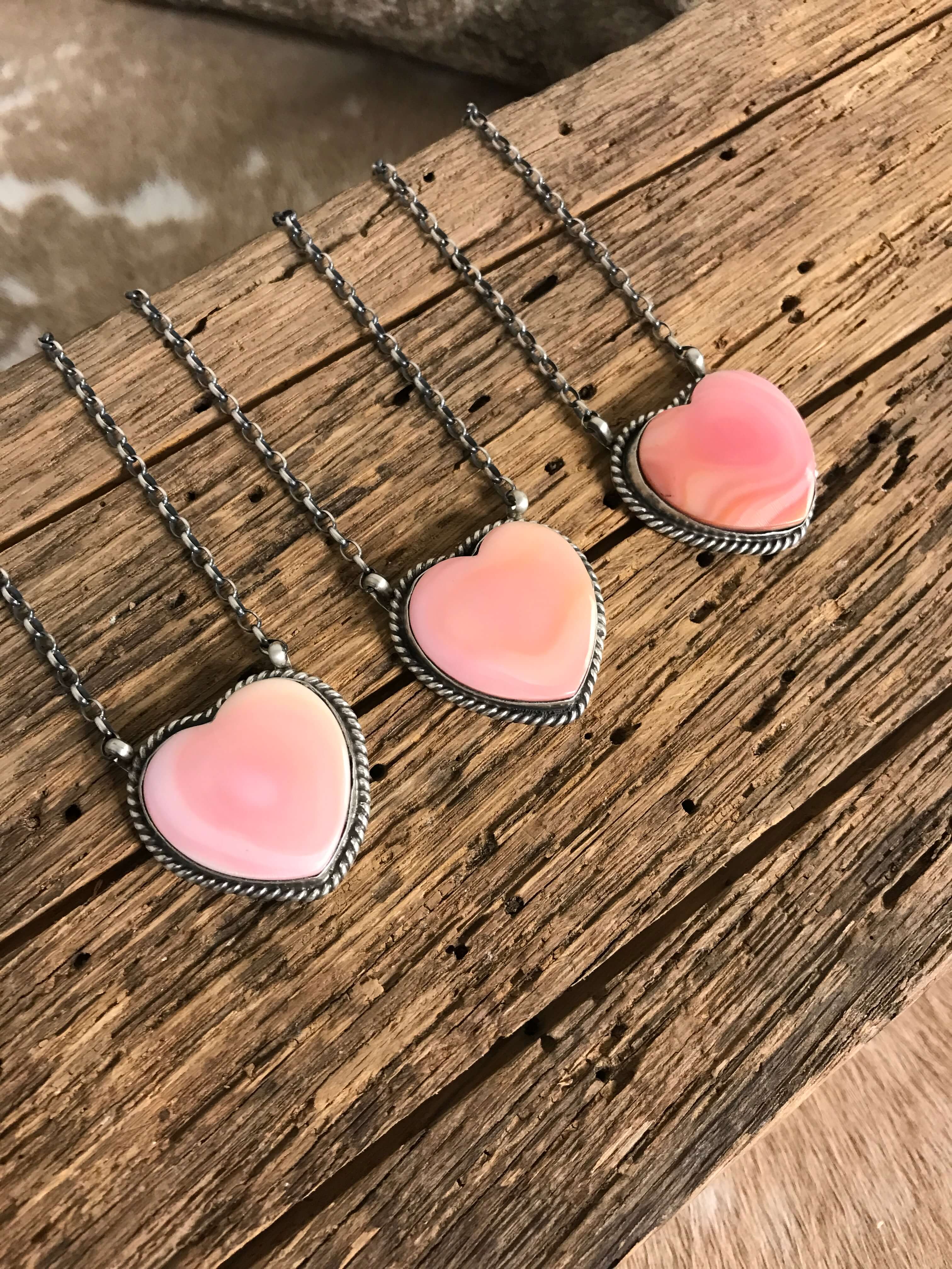 The Tori Pink Conch Heart Necklaces