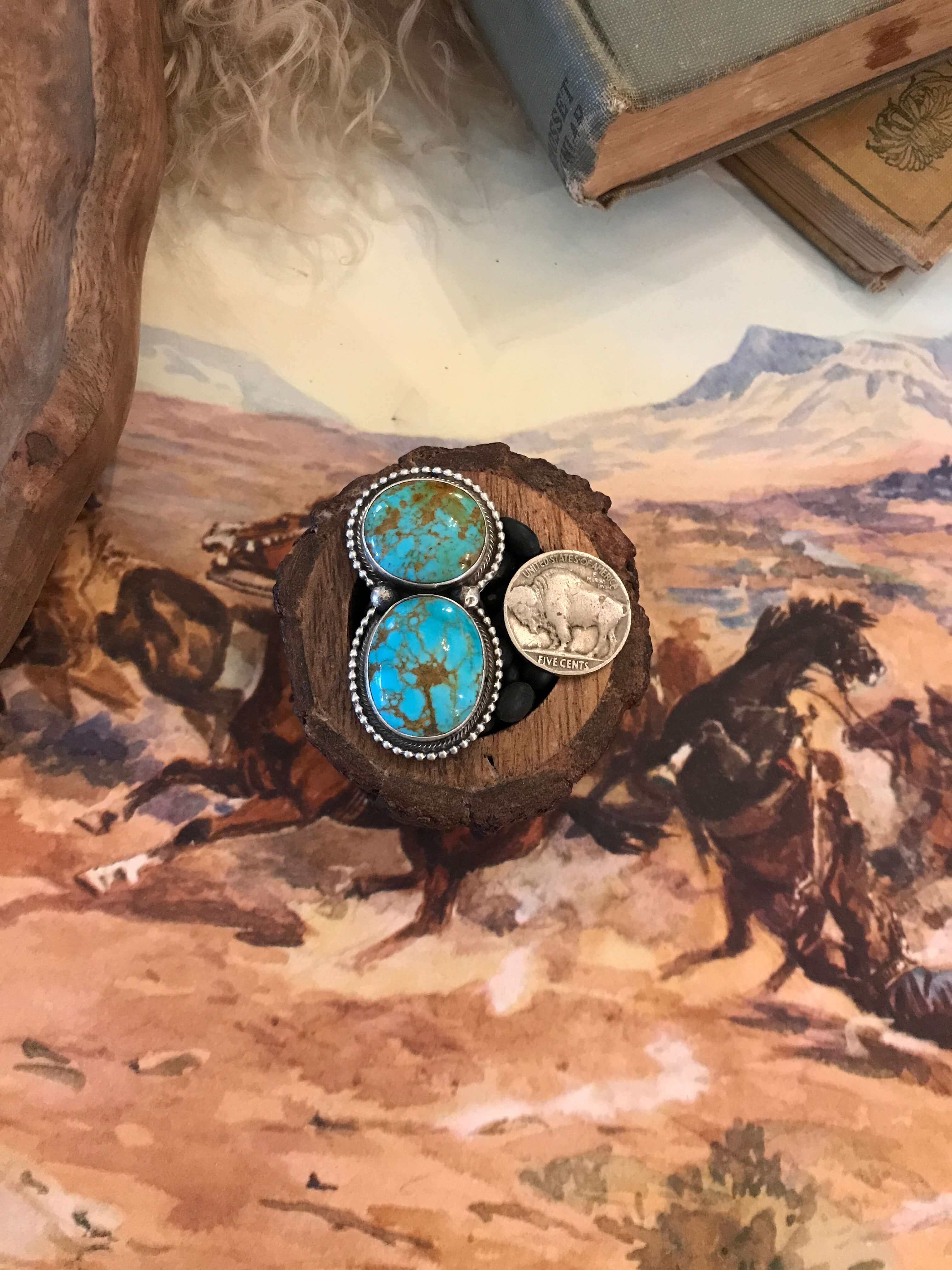 The Wallace Double Stone Turquoise Ring 2, Sz 8 - Image 5