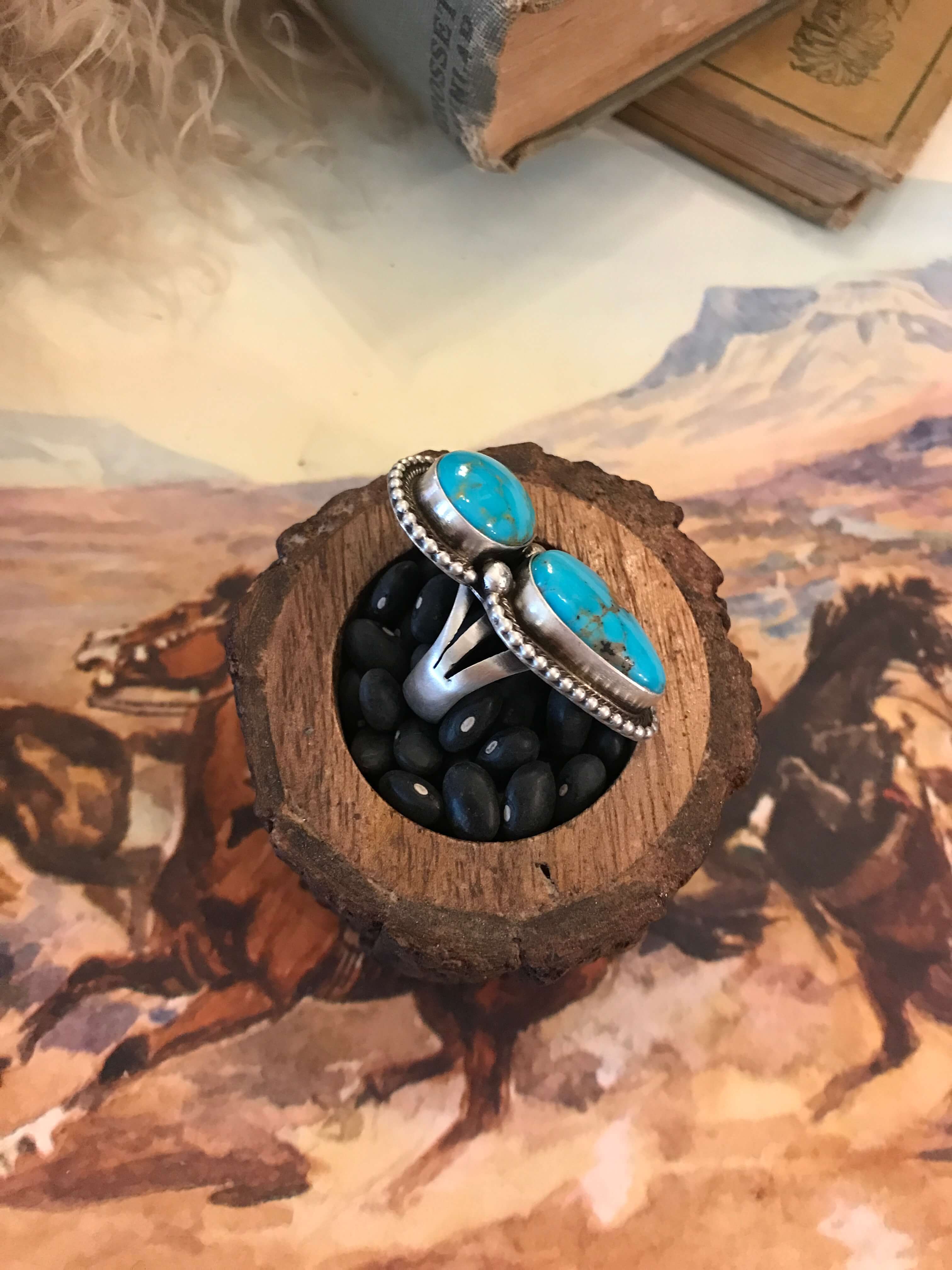 The Wallace Double Stone Turquoise Ring 3, Sz 6.5 - Image 4