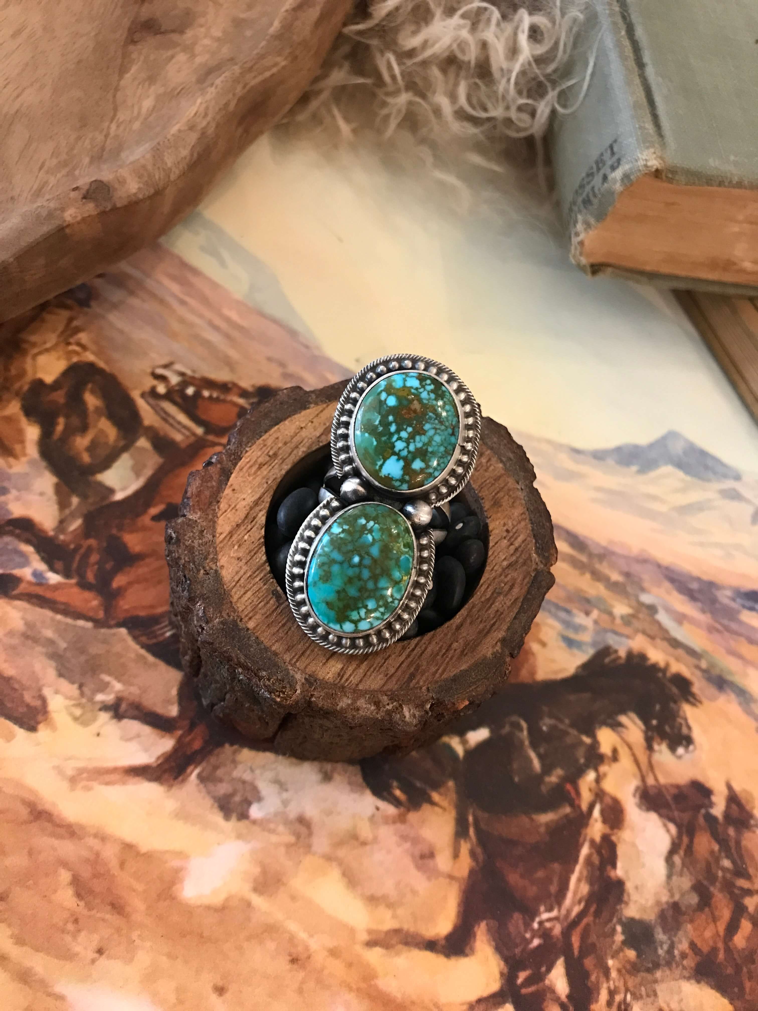 The Wallace Double Stone Turquoise Ring 61, Sz 8.5 - Image 3