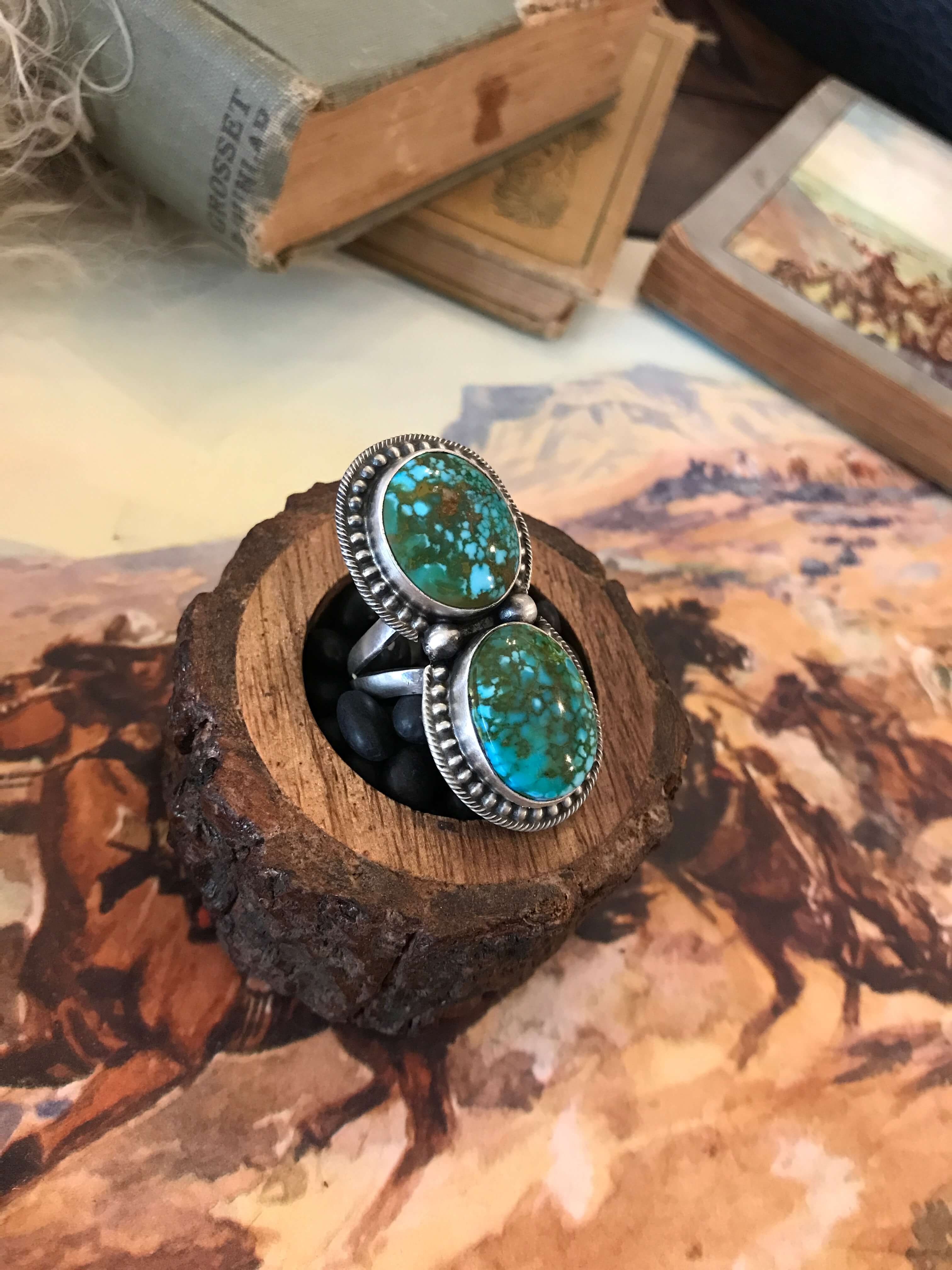 The Wallace Double Stone Turquoise Ring 61, Sz 8.5 - Image 4