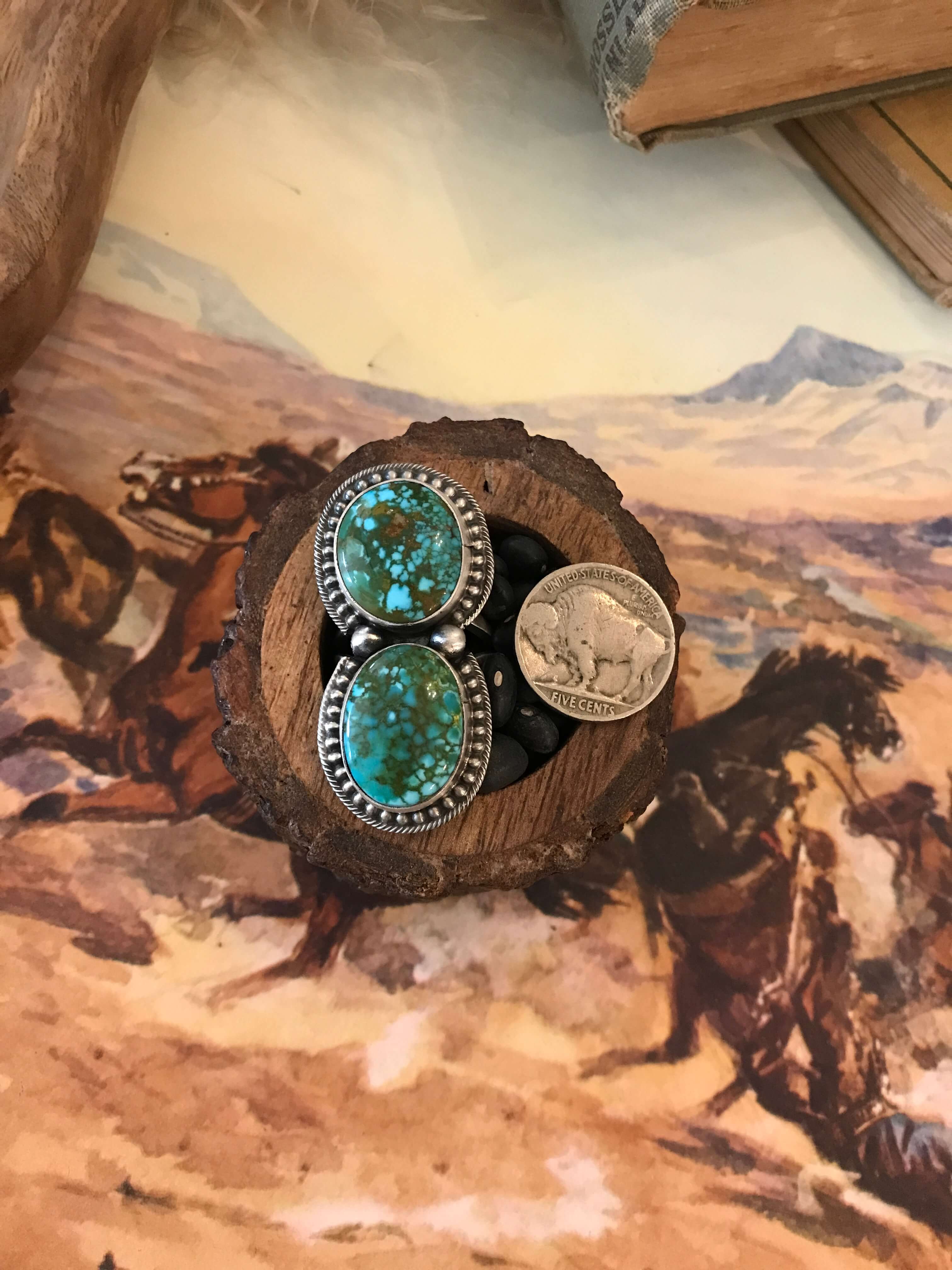 The Wallace Double Stone Turquoise Ring 61, Sz 8.5 - Image 5