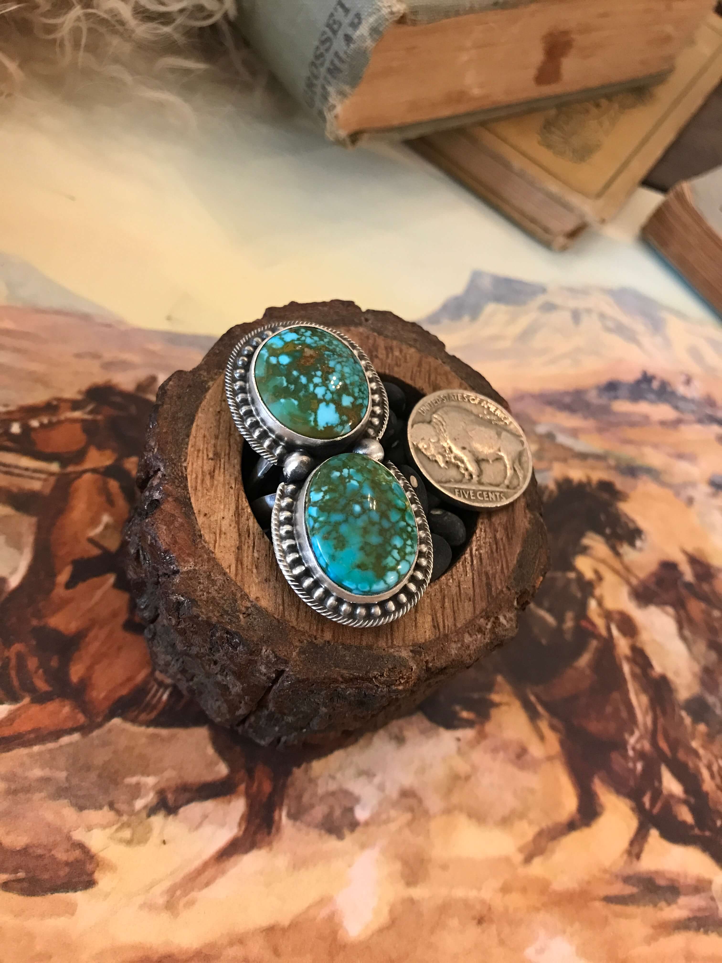 The Wallace Double Stone Turquoise Ring 61, Sz 8.5 - Image 6
