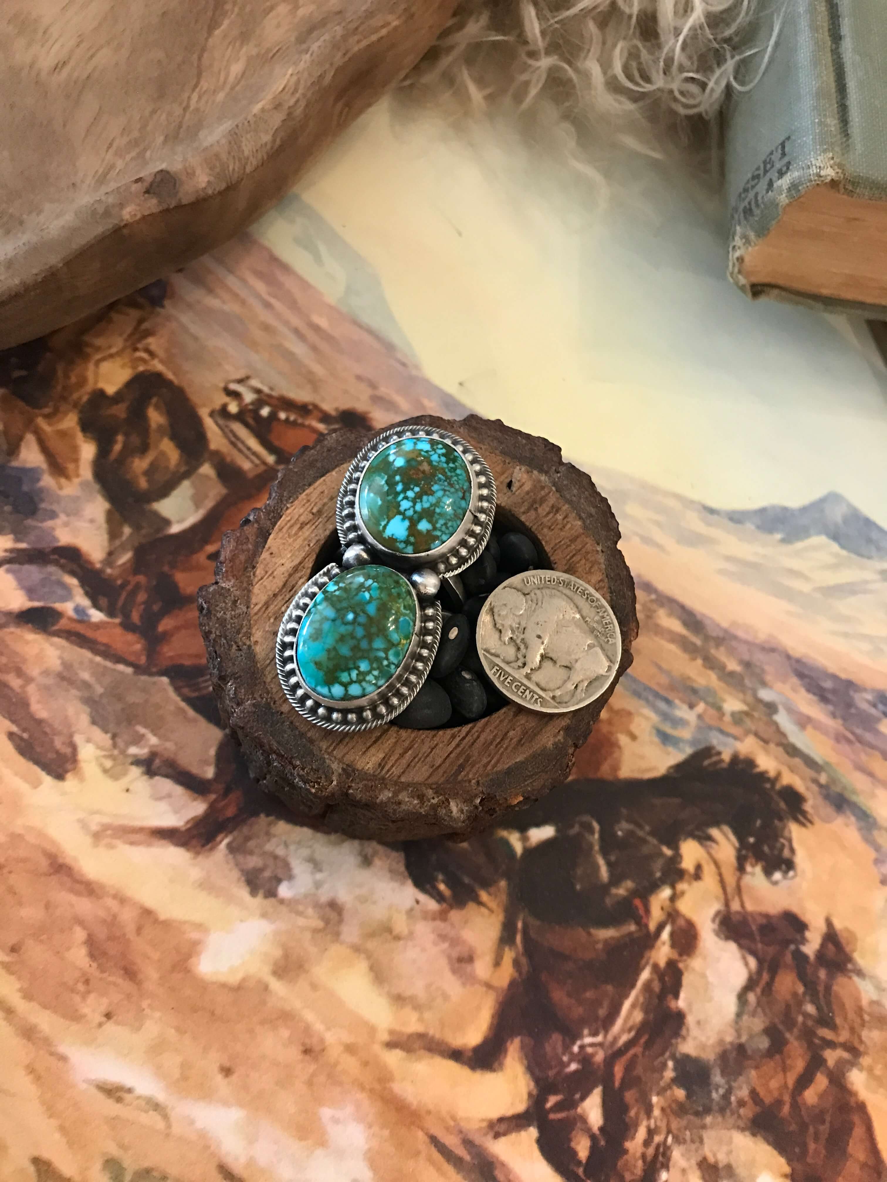 The Wallace Double Stone Turquoise Ring 61, Sz 8.5 - Image 7