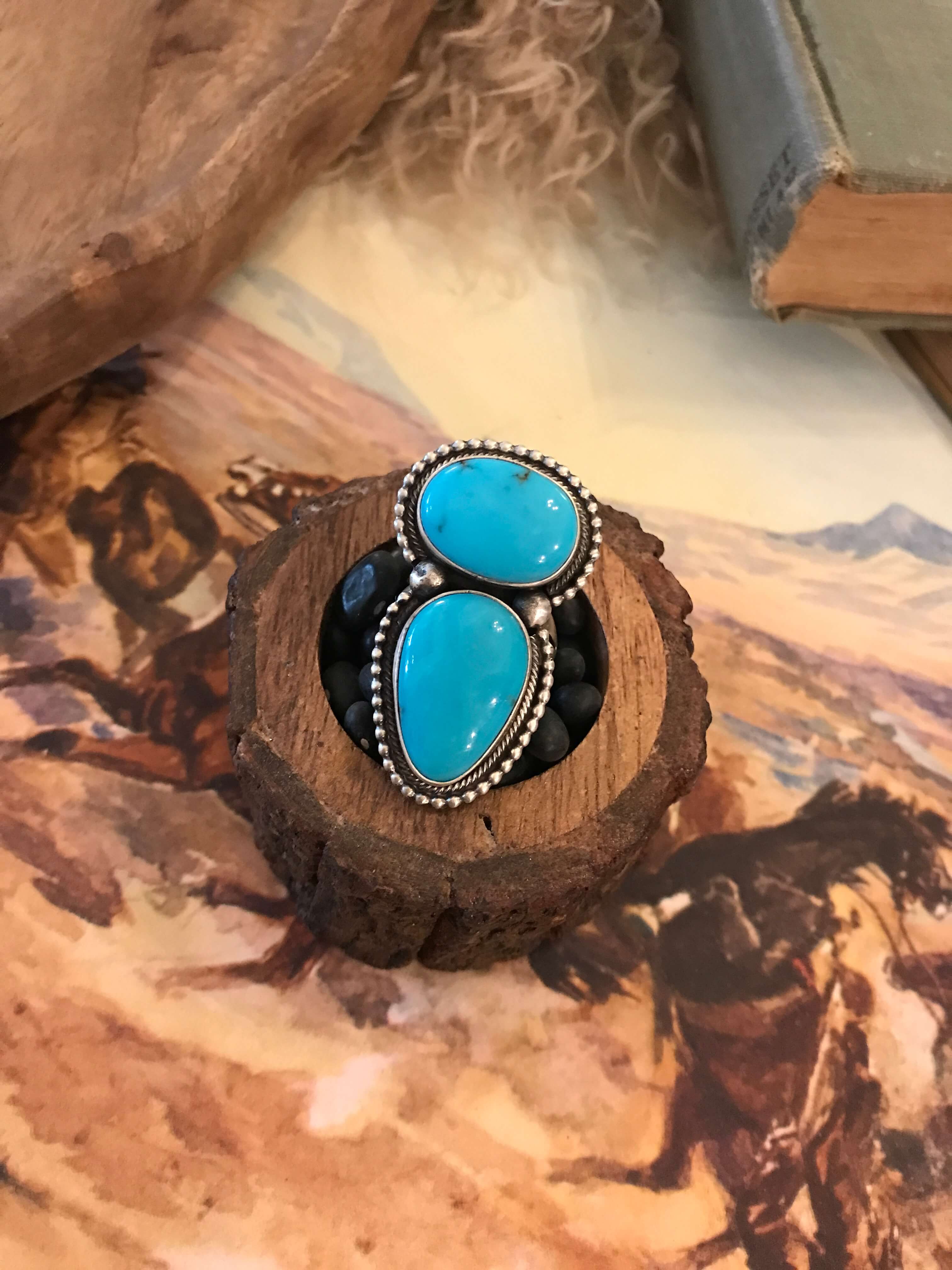 The Wallace Double Stone Turquoise Ring 1, Sz 7.5 - Image 3