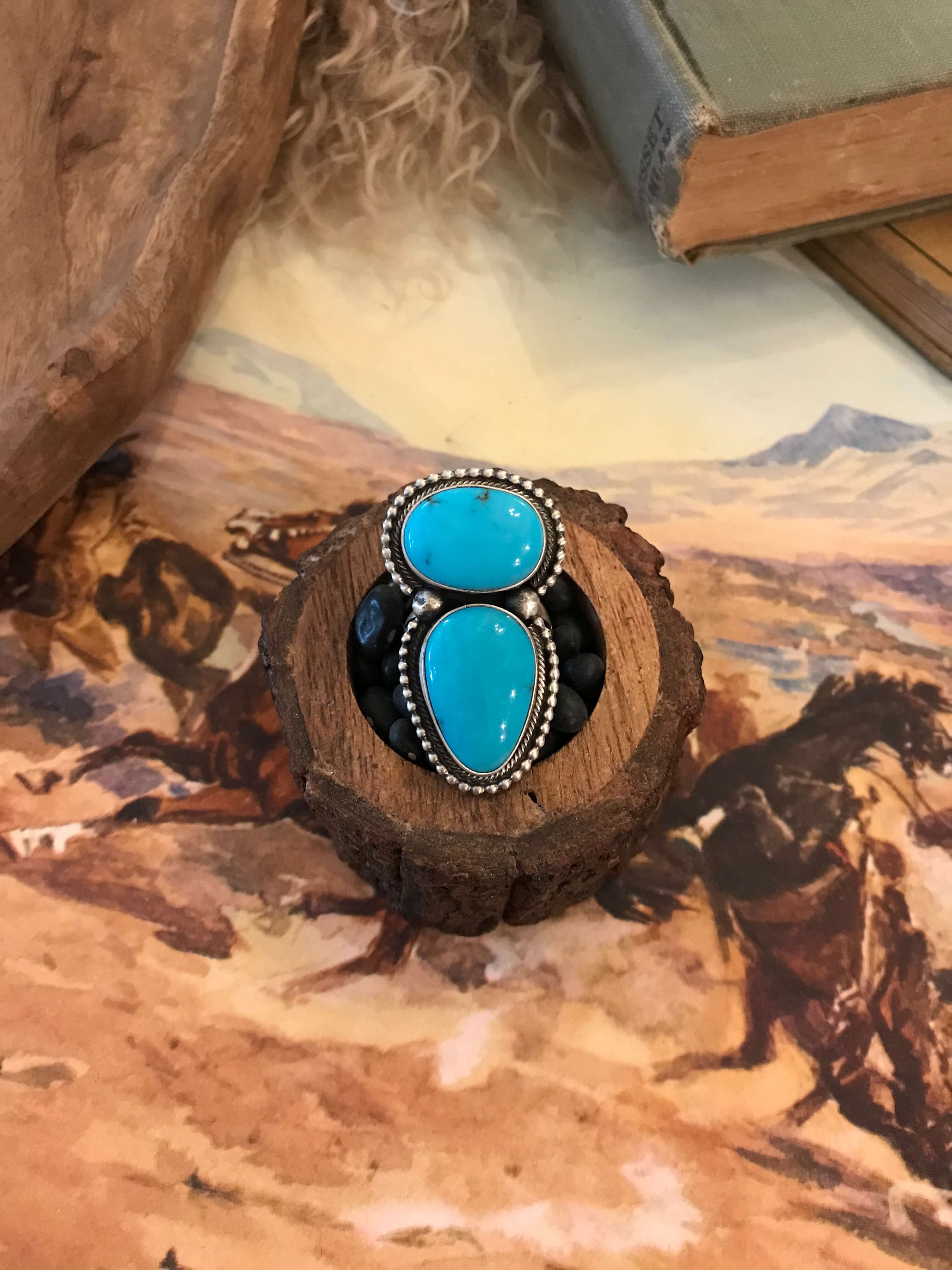 The Wallace Double Stone Turquoise Ring 1, Sz 7.5 - Image 4