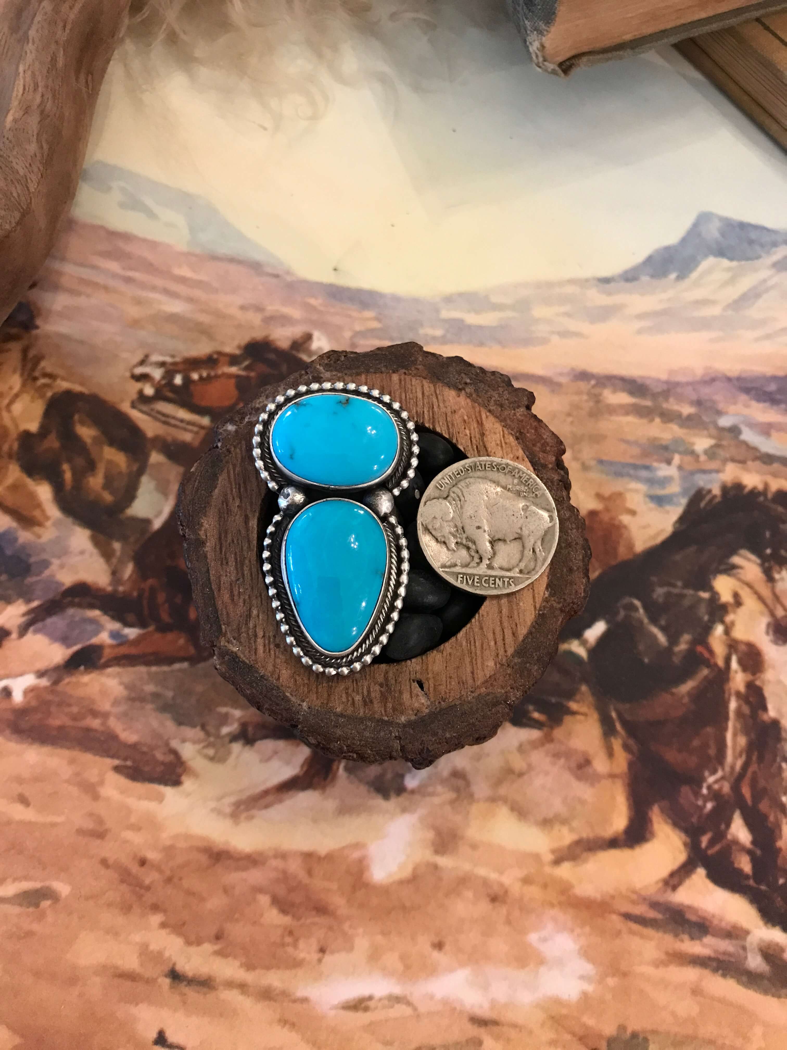 The Wallace Double Stone Turquoise Ring 1, Sz 7.5 - Image 5