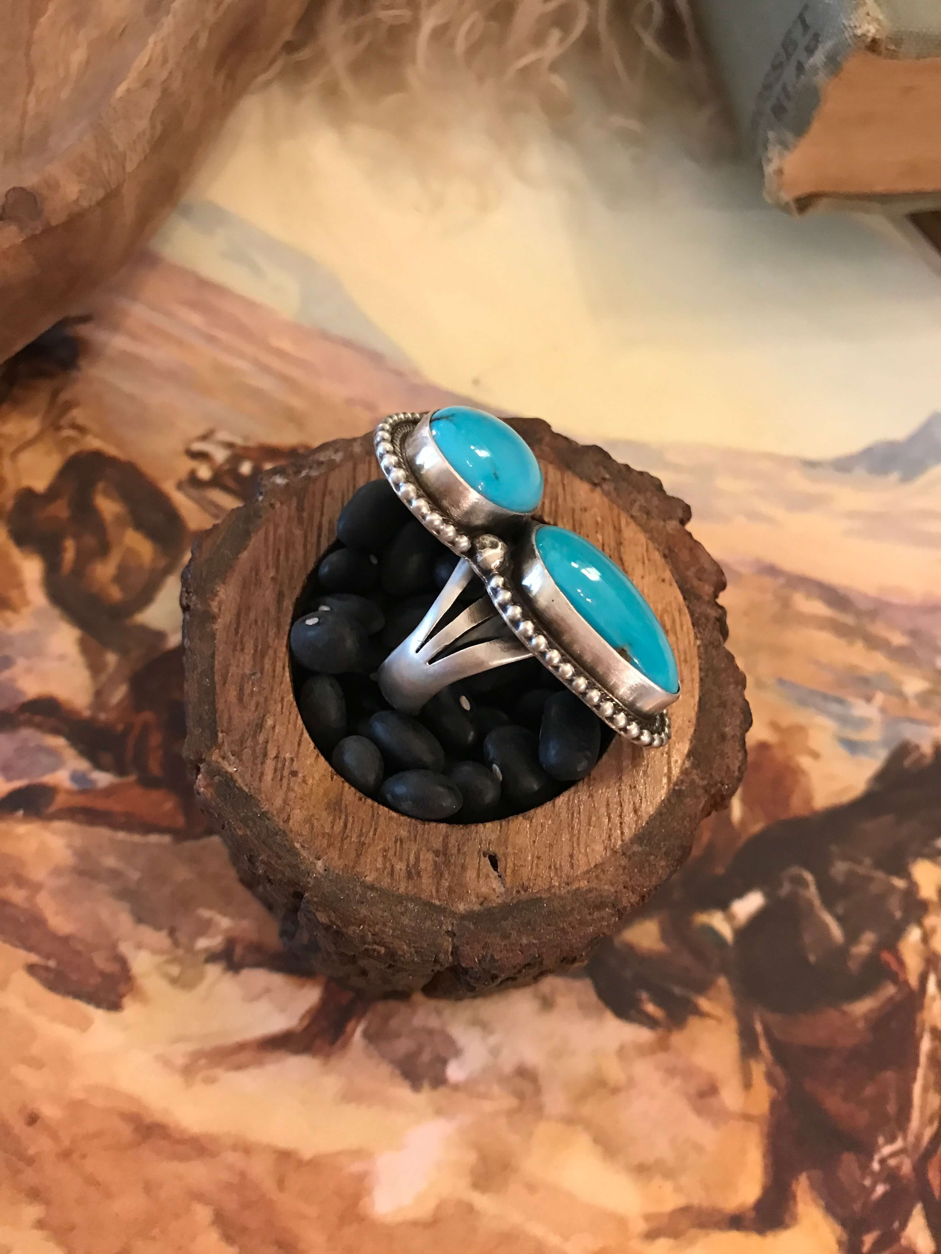 The Wallace Double Stone Turquoise Ring 1, Sz 7.5 - Image 6